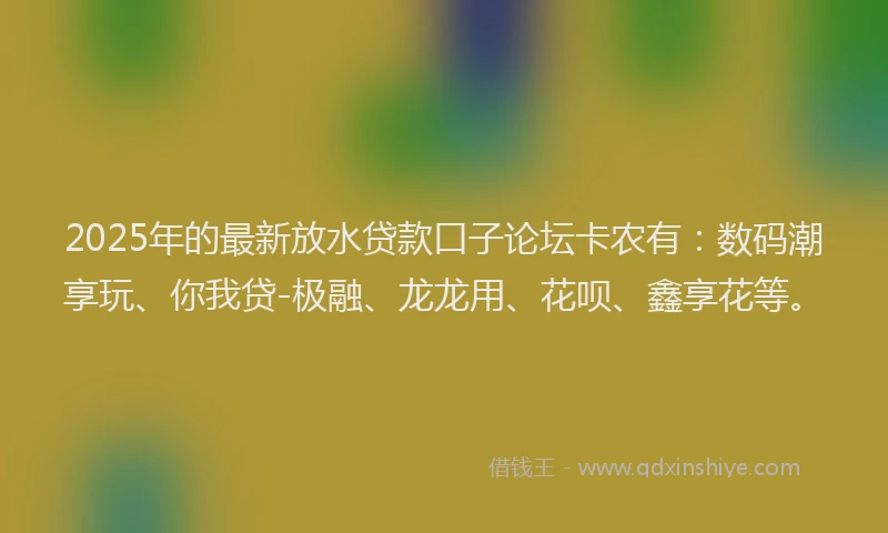 2025年的最新放水贷款口子论坛卡农有：数码潮享玩、你我贷-极融、龙龙用、花呗、鑫享花等。