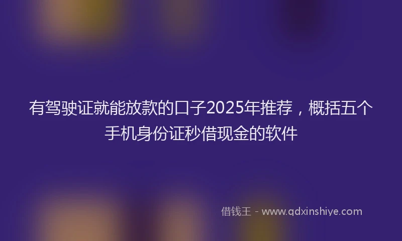 有驾驶证就能放款的口子2025年推荐，概括五个手机身份证秒借现金的软件