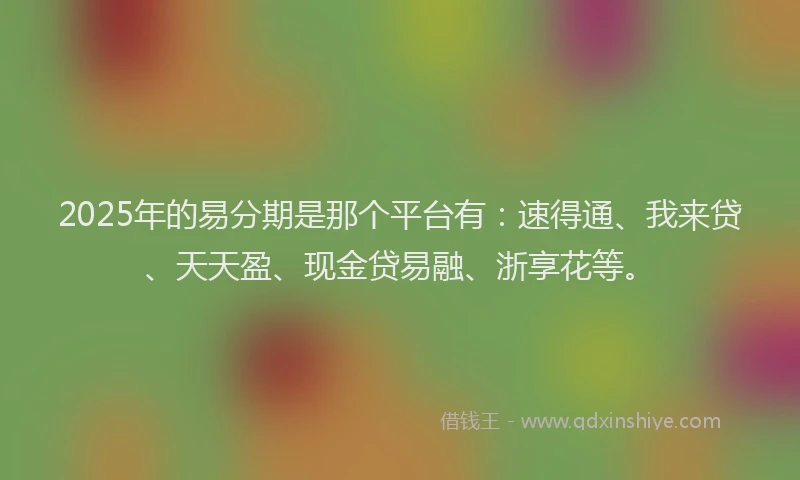 2025年的易分期是那个平台有：速得通、我来贷、天天盈、现金贷易融、浙享花等。