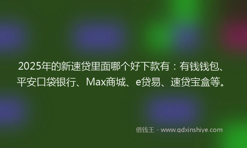 2025年的新速贷里面哪个好下款有：有钱钱包、平安口袋银行、Max商城、e贷易、速贷宝盒等。