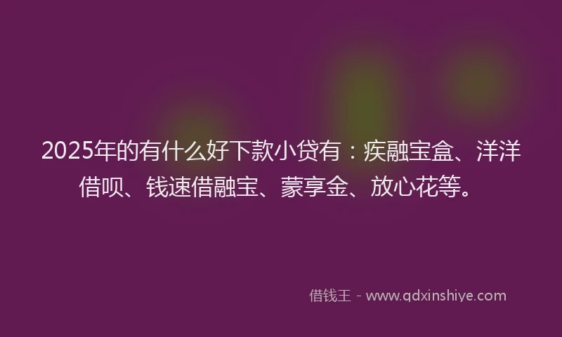 2025年的有什么好下款小贷有：疾融宝盒、洋洋借呗、钱速借融宝、蒙享金、放心花等。