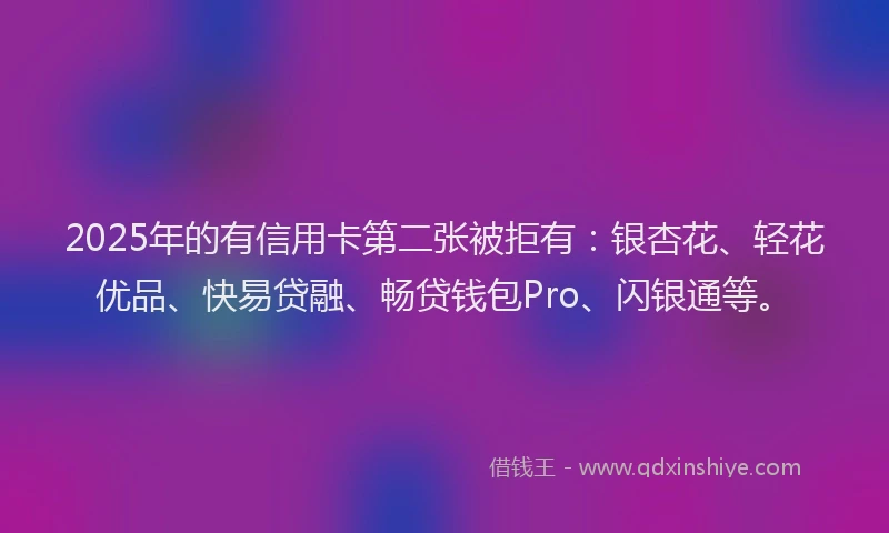 2025年的有信用卡第二张被拒有：银杏花、轻花优品、快易贷融、畅贷钱包Pro、闪银通等。