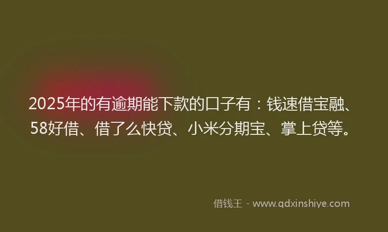 2025年的有逾期能下款的口子有：钱速借宝融、58好借、借了么快贷、小米分期宝、掌上贷等。