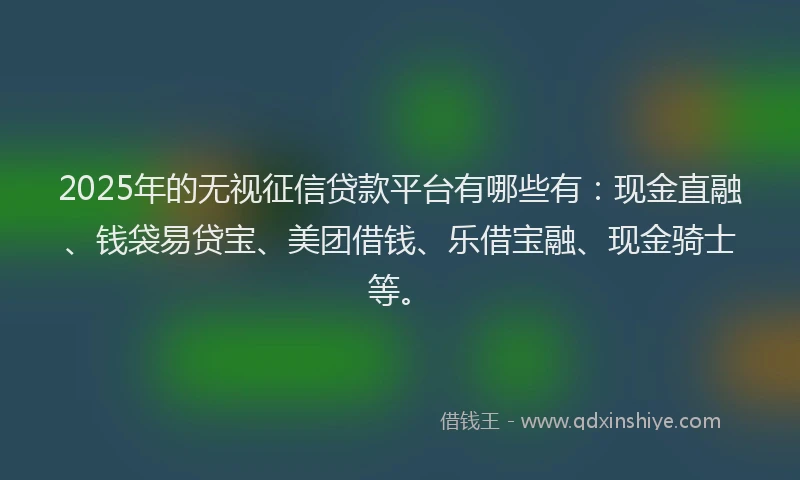 2025年的无视征信贷款平台有哪些有：现金直融、钱袋易贷宝、美团借钱、乐借宝融、现金骑士等。