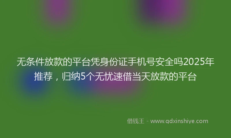 无条件放款的平台凭身份证手机号安全吗2025年推荐，归纳5个无忧速借当天放款的平台