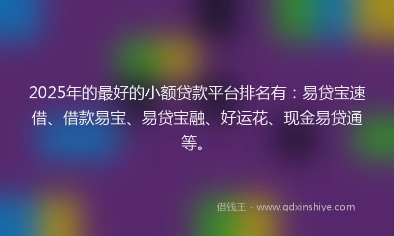 2025年的最好的小额贷款平台排名有：易贷宝速借、借款易宝、易贷宝融、好运花、现金易贷通等。