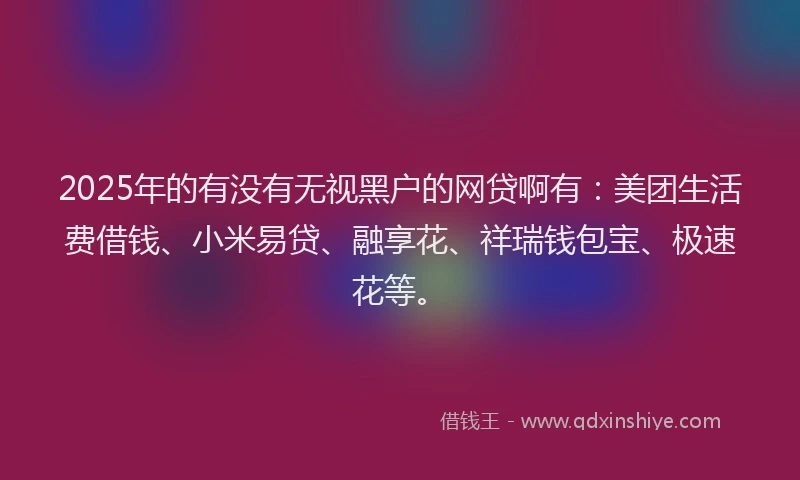 2025年的有没有无视黑户的网贷啊有：美团生活费借钱、小米易贷、融享花、祥瑞钱包宝、极速花等。
