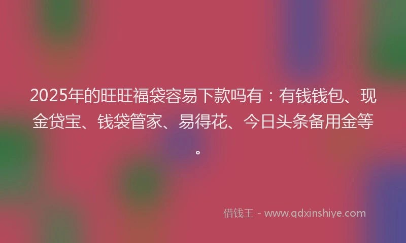 2025年的旺旺福袋容易下款吗有：有钱钱包、现金贷宝、钱袋管家、易得花、今日头条备用金等。