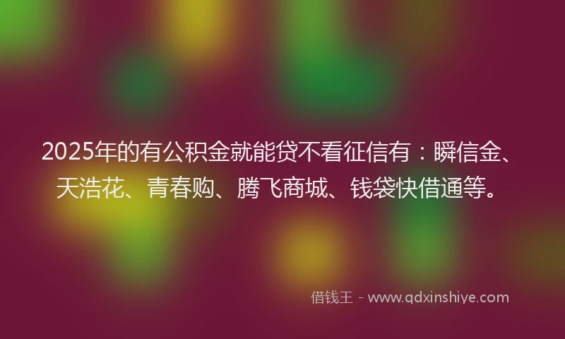 2025年的有公积金就能贷不看征信有：瞬信金、天浩花、青春购、腾飞商城、钱袋快借通等。