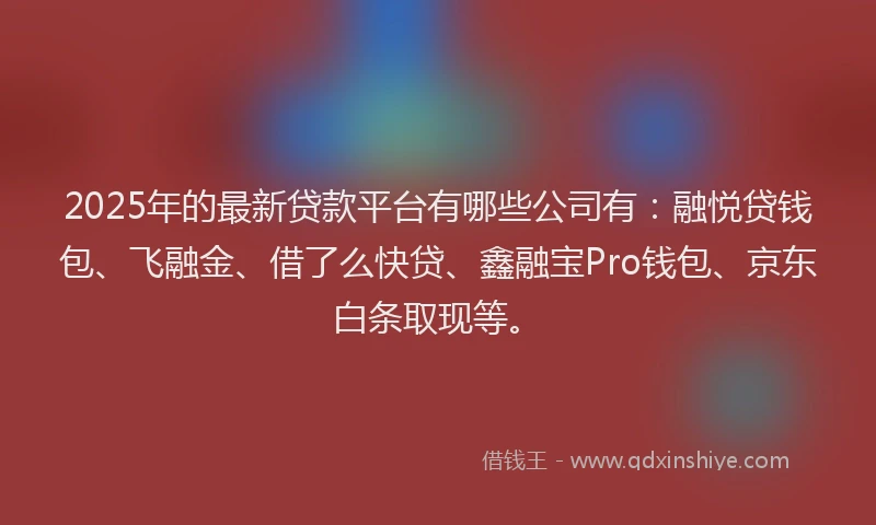 2025年的最新贷款平台有哪些公司有：融悦贷钱包、飞融金、借了么快贷、鑫融宝Pro钱包、京东白条取现等。