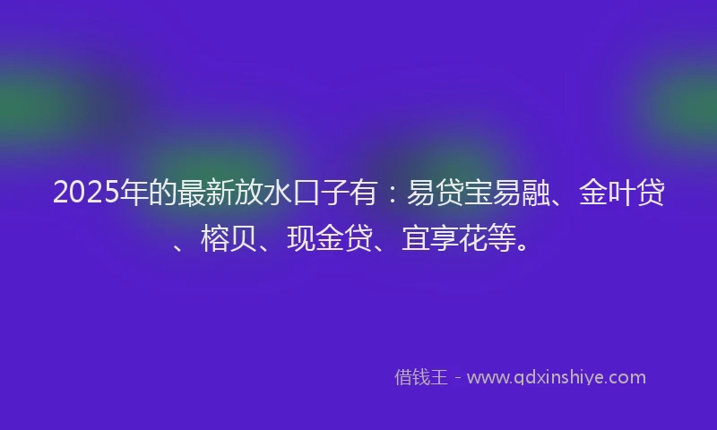 2025年的最新放水口子有：易贷宝易融、金叶贷、榕贝、现金贷、宜享花等。