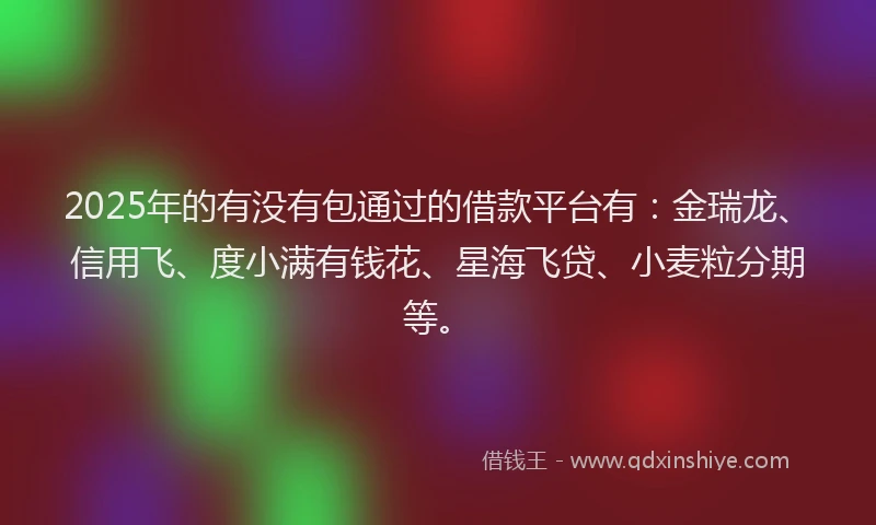 2025年的有没有包通过的借款平台有：金瑞龙、信用飞、度小满有钱花、星海飞贷、小麦粒分期等。