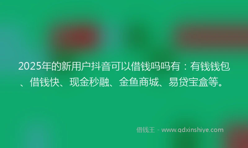 2025年的新用户抖音可以借钱吗吗有：有钱钱包、借钱快、现金秒融、金鱼商城、易贷宝盒等。