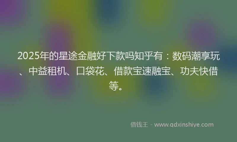 2025年的星途金融好下款吗知乎有：数码潮享玩、中益租机、口袋花、借款宝速融宝、功夫快借等。