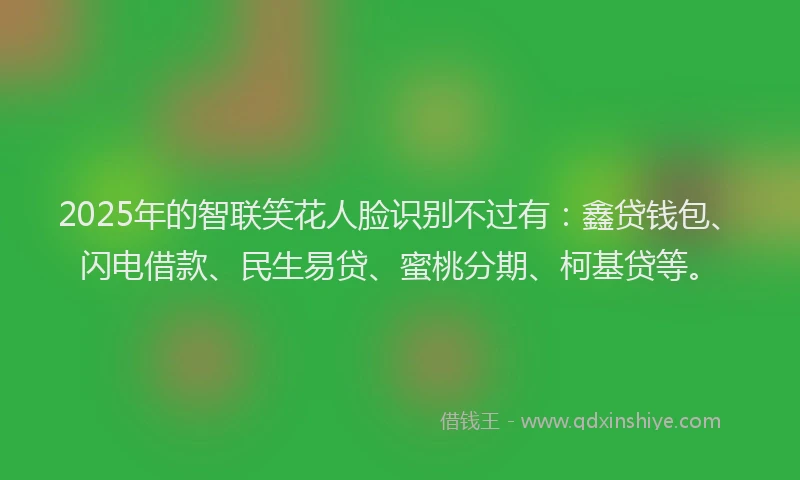 2025年的智联笑花人脸识别不过有：鑫贷钱包、闪电借款、民生易贷、蜜桃分期、柯基贷等。