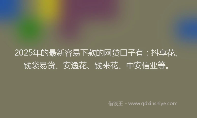 2025年的最新容易下款的网贷口子有：抖享花、钱袋易贷、安逸花、钱来花、中安信业等。
