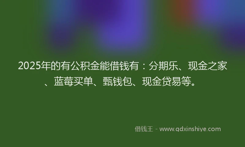 2025年的有公积金能借钱有:分期乐、现金之家、蓝莓买单、甄钱包、现金贷易等。