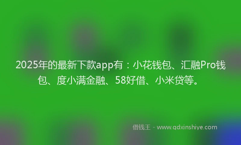 2025年的最新下款app有：小花钱包、汇融Pro钱包、度小满金融、58好借、小米贷等。