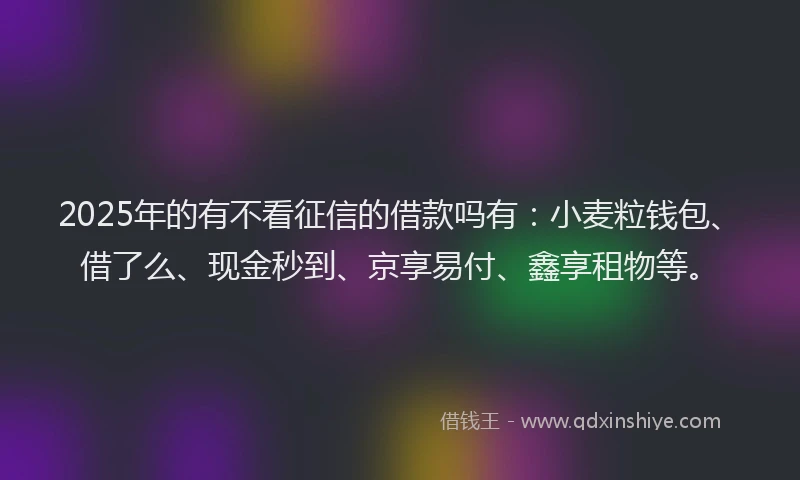 2025年的有不看征信的借款吗有：小麦粒钱包、借了么、现金秒到、京享易付、鑫享租物等。