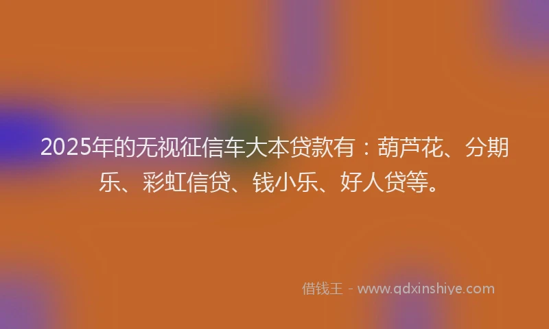 2025年的无视征信车大本贷款有：葫芦花、分期乐、彩虹信贷、钱小乐、好人贷等。