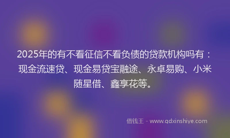 2025年的有不看征信不看负债的贷款机构吗有：现金流速贷、现金易贷宝融途、永卓易购、小米随星借、鑫享花等。