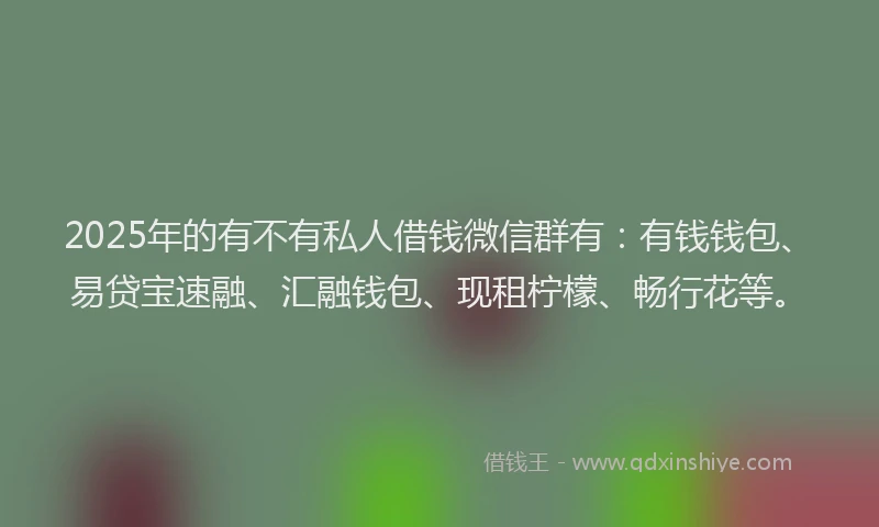 2025年的有不有私人借钱微信群有：有钱钱包、易贷宝速融、汇融钱包、现租柠檬、畅行花等。
