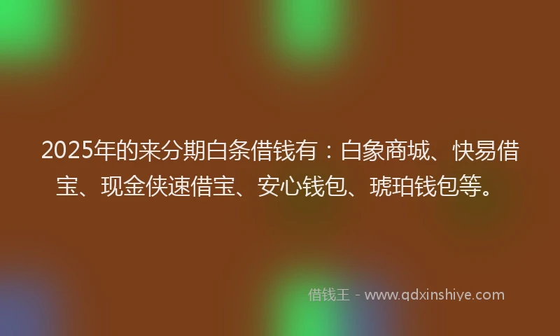 2025年的来分期白条借钱有：白象商城、快易借宝、现金侠速借宝、安心钱包、琥珀钱包等。