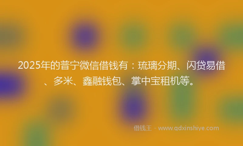 2025年的普宁微信借钱有：琉璃分期、闪贷易借、多米、鑫融钱包、掌中宝租机等。