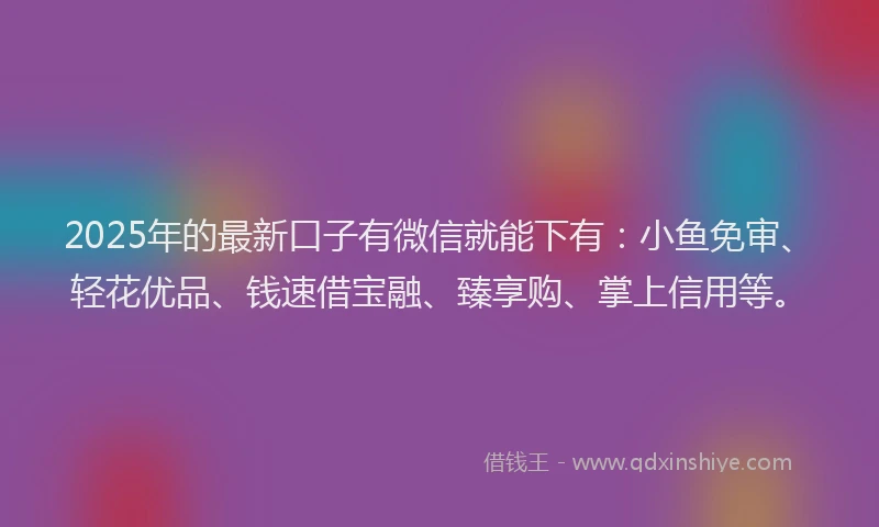 2025年的最新口子有微信就能下有：小鱼免审、轻花优品、钱速借宝融、臻享购、掌上信用等。