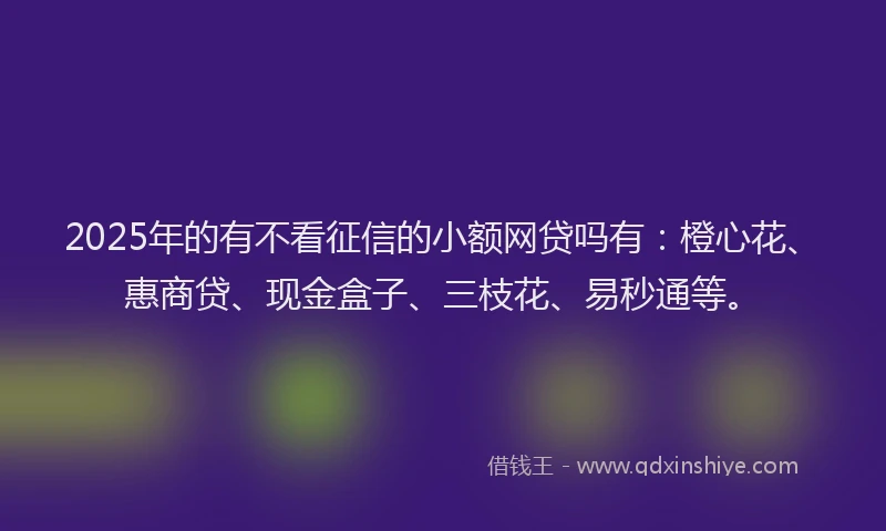 2025年的有不看征信的小额网贷吗有：橙心花、惠商贷、现金盒子、三枝花、易秒通等。