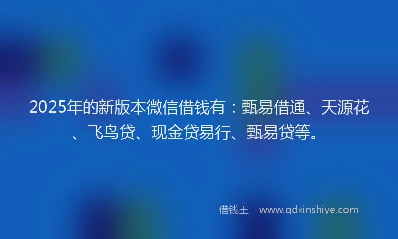 2025年的新版本微信借钱有：甄易借通、天源花、飞鸟贷、现金贷易行、甄易贷等。