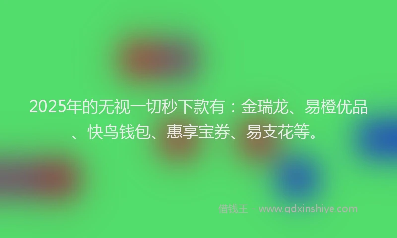 2025年的无视一切秒下款有：金瑞龙、易橙优品、快鸟钱包、惠享宝券、易支花等。