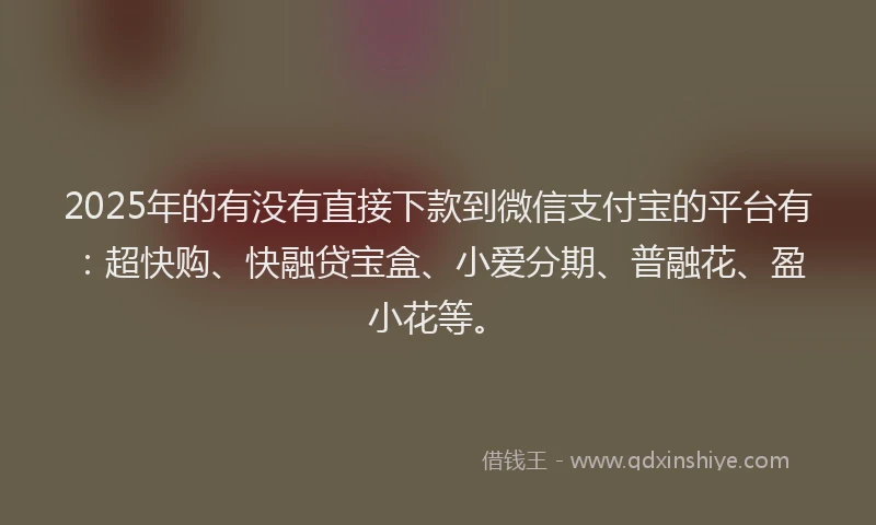 2025年的有没有直接下款到微信支付宝的平台有：超快购、快融贷宝盒、小爱分期、普融花、盈小花等。