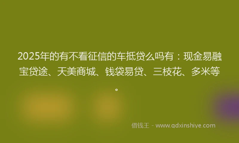 2025年的有不看征信的车抵贷么吗有：现金易融宝贷途、天美商城、钱袋易贷、三枝花、多米等。