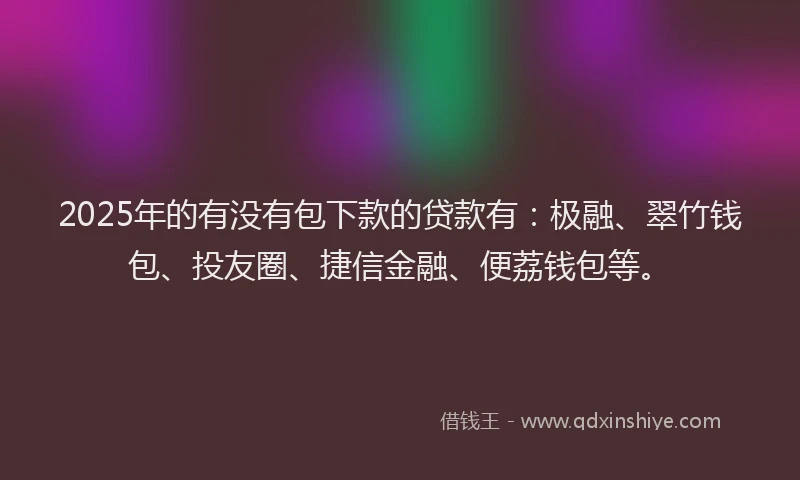 2025年的有没有包下款的贷款有：极融、翠竹钱包、投友圈、捷信金融、便荔钱包等。