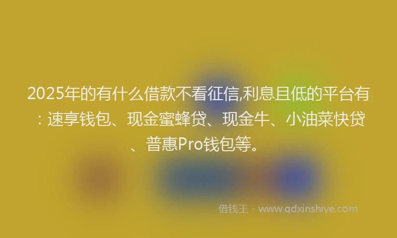 2025年的有什么借款不看征信,利息且低的平台有：速享钱包、现金蜜蜂贷、现金牛、小油菜快贷、普惠Pro钱包等。