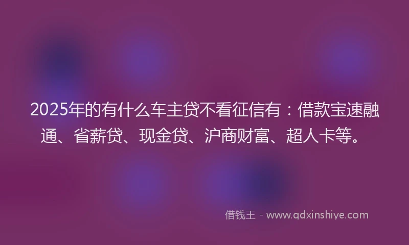 2025年的有什么车主贷不看征信有：借款宝速融通、省薪贷、现金贷、沪商财富、超人卡等。