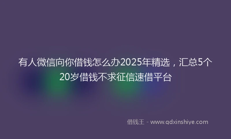 有人微信向你借钱怎么办2025年精选，汇总5个20岁借钱不求征信速借平台