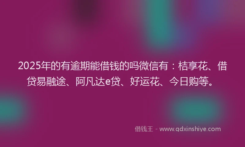 2025年的有逾期能借钱的吗微信有：桔享花、借贷易融途、阿凡达e贷、好运花、今日购等。