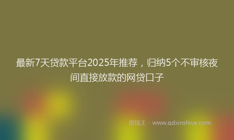 最新7天贷款平台2025年推荐，归纳5个不审核夜间直接放款的网贷口子