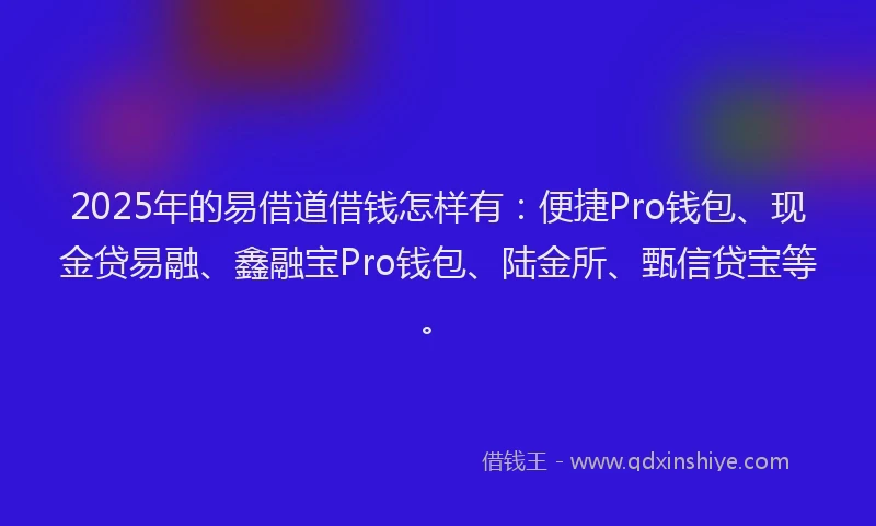2025年的易借道借钱怎样有：便捷Pro钱包、现金贷易融、鑫融宝Pro钱包、陆金所、甄信贷宝等。