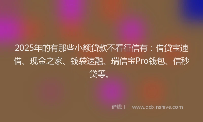 2025年的有那些小额贷款不看征信有：借贷宝速借、现金之家、钱袋速融、瑞信宝Pro钱包、信秒贷等。