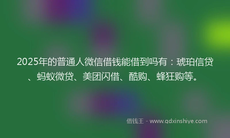 2025年的普通人微信借钱能借到吗有：琥珀信贷、蚂蚁微贷、美团闪借、酷购、蜂狂购等。