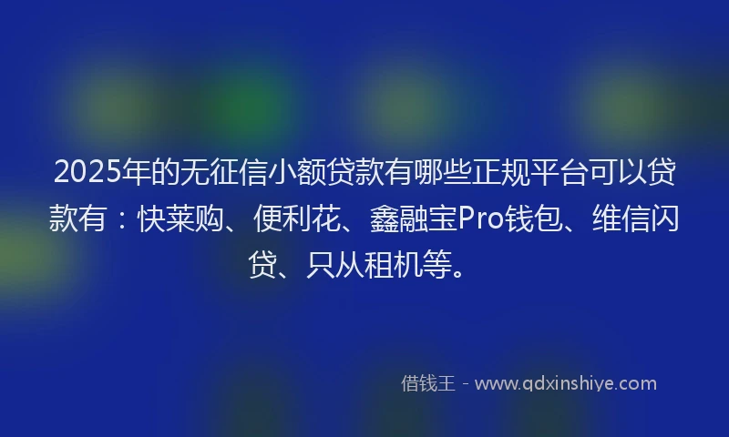 2025年的无征信小额贷款有哪些正规平台可以贷款有：快莱购、便利花、鑫融宝Pro钱包、维信闪贷、只从租机等。