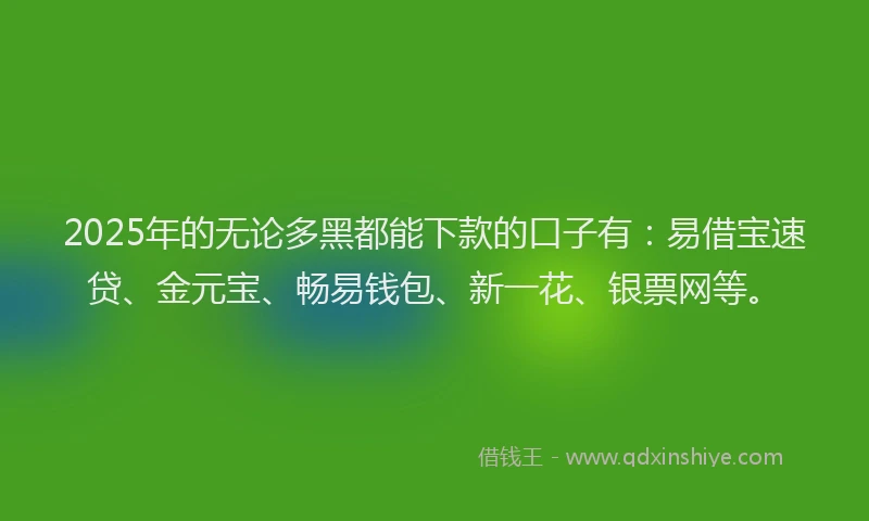 2025年的无论多黑都能下款的口子有：易借宝速贷、金元宝、畅易钱包、新一花、银票网等。