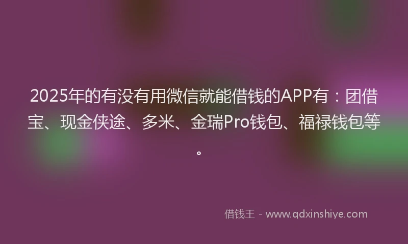 2025年的有没有用微信就能借钱的APP有：团借宝、现金侠途、多米、金瑞Pro钱包、福禄钱包等。