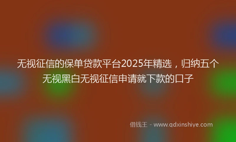 无视征信的保单贷款平台2025年精选，归纳五个无视黑白无视征信申请就下款的口子