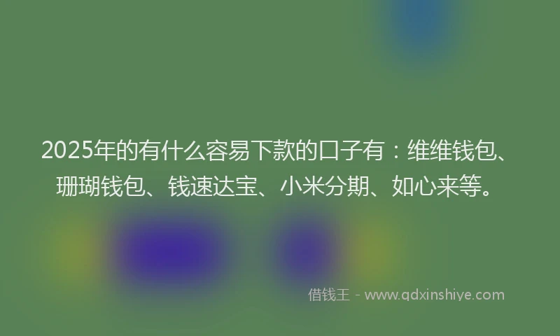 2025年的有什么容易下款的口子有：维维钱包、珊瑚钱包、钱速达宝、小米分期、如心来等。