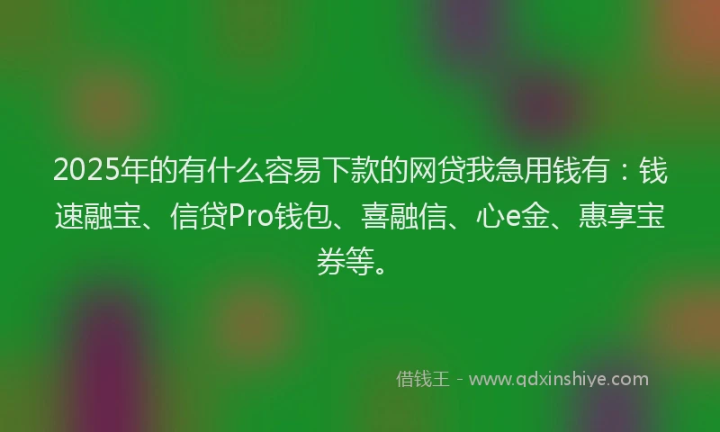 2025年的有什么容易下款的网贷我急用钱有：钱速融宝、信贷Pro钱包、喜融信、心e金、惠享宝券等。