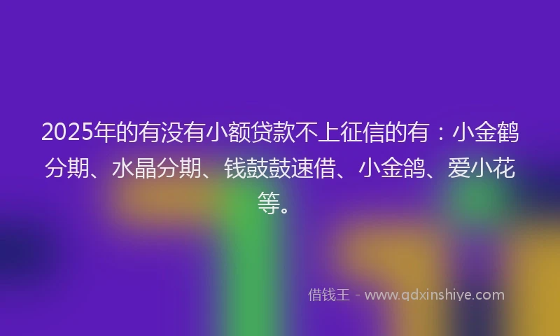 2025年的有没有小额贷款不上征信的有：小金鹤分期、水晶分期、钱鼓鼓速借、小金鸽、爱小花等。